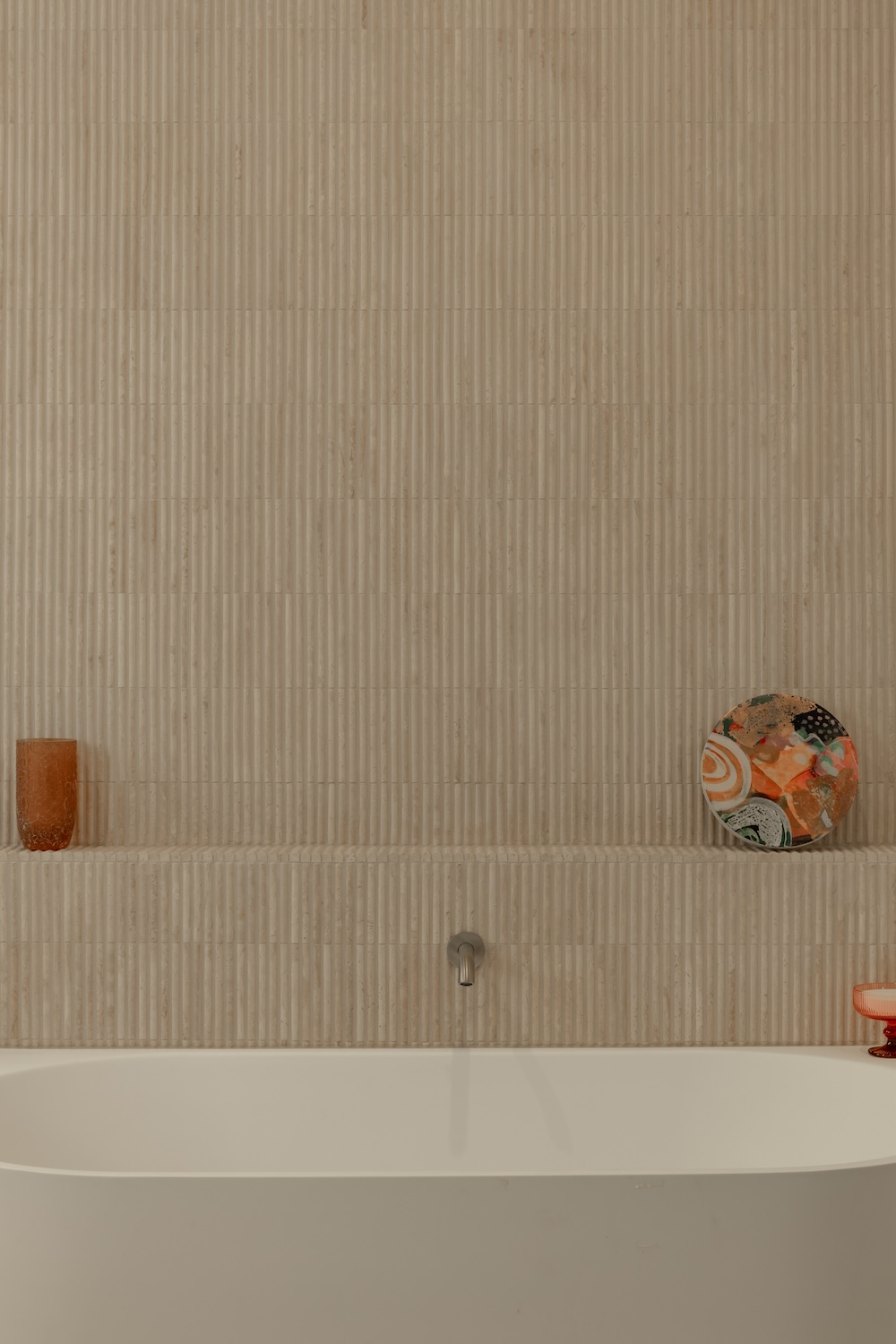 Travertine Flute Mosaic installed — Figurehead Ct