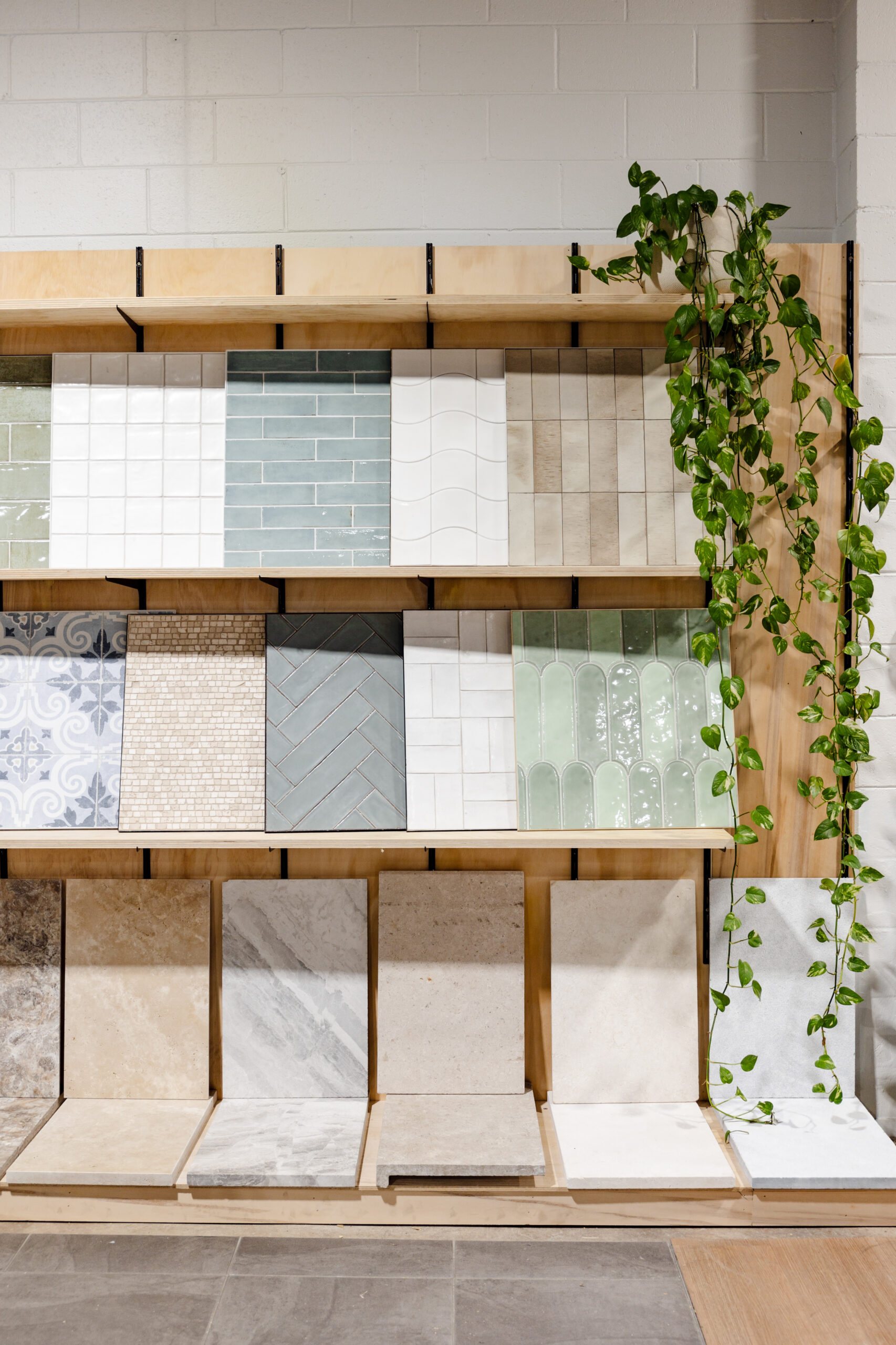 Selecting tile samples at the showroom