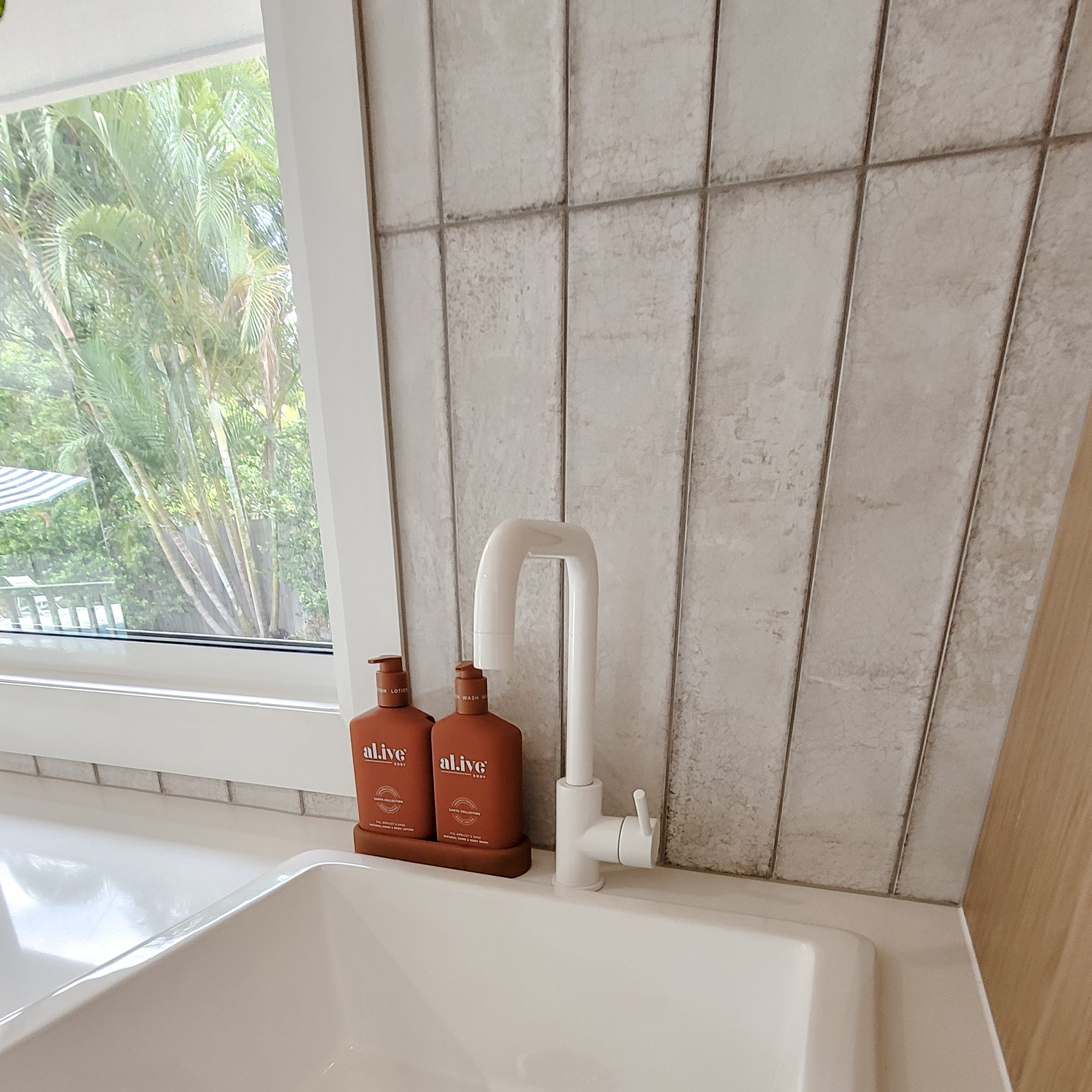 Tile and tapware detail in the Doonan bathroom